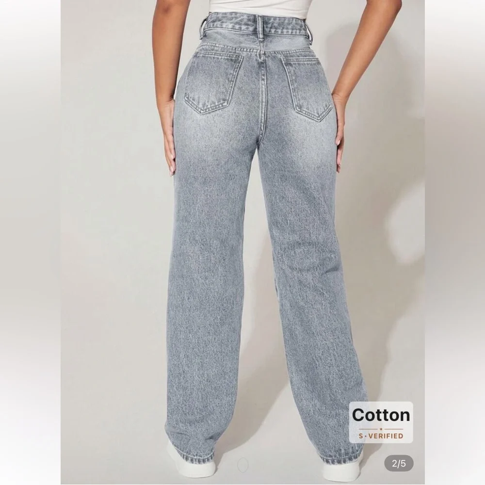 SHEIN PETITE Womens Front-Button Multi-Pocket Ripped Denim Jeans Gray Small/4 - Picture 5 of 12